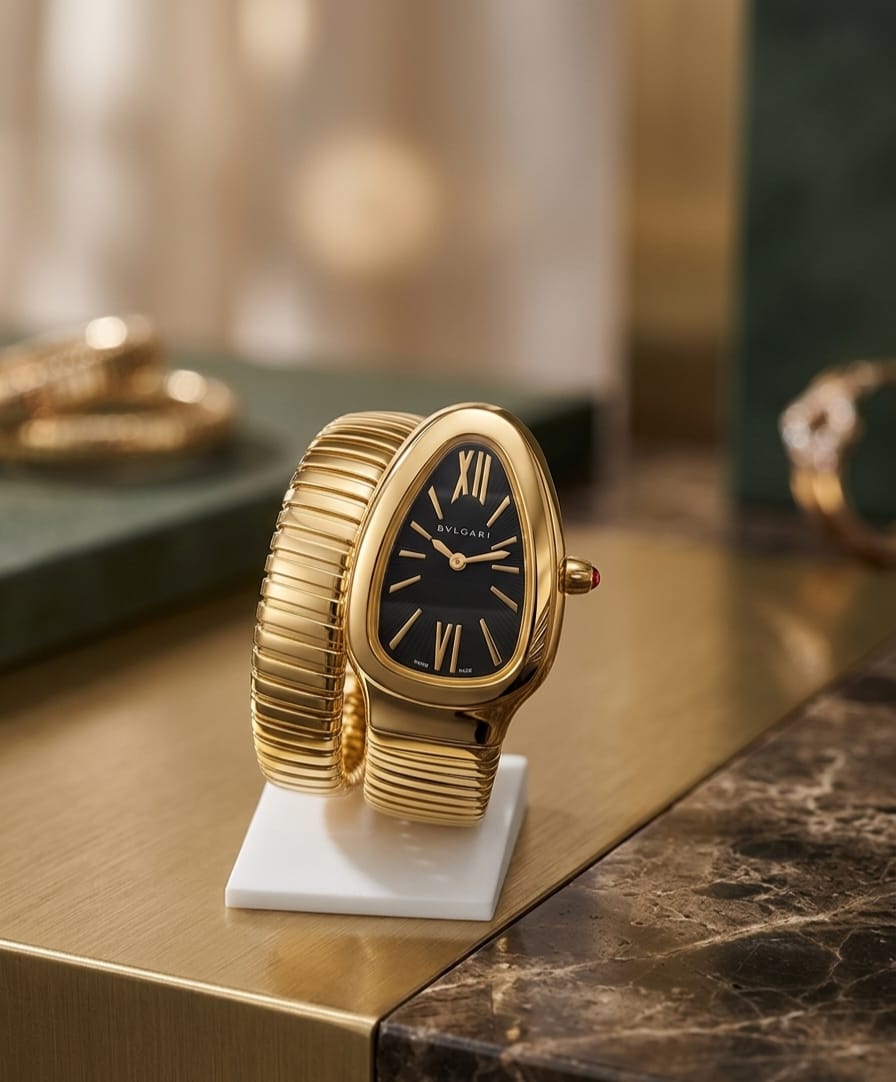 Bvlgari Serpenti Tubogas (Yellow Gold / Black Dial - Plain Bezel)
