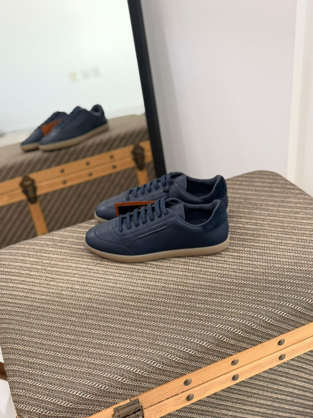 Zegna Triple Stitch Sneaker (Navy Leather / Gum Sole)