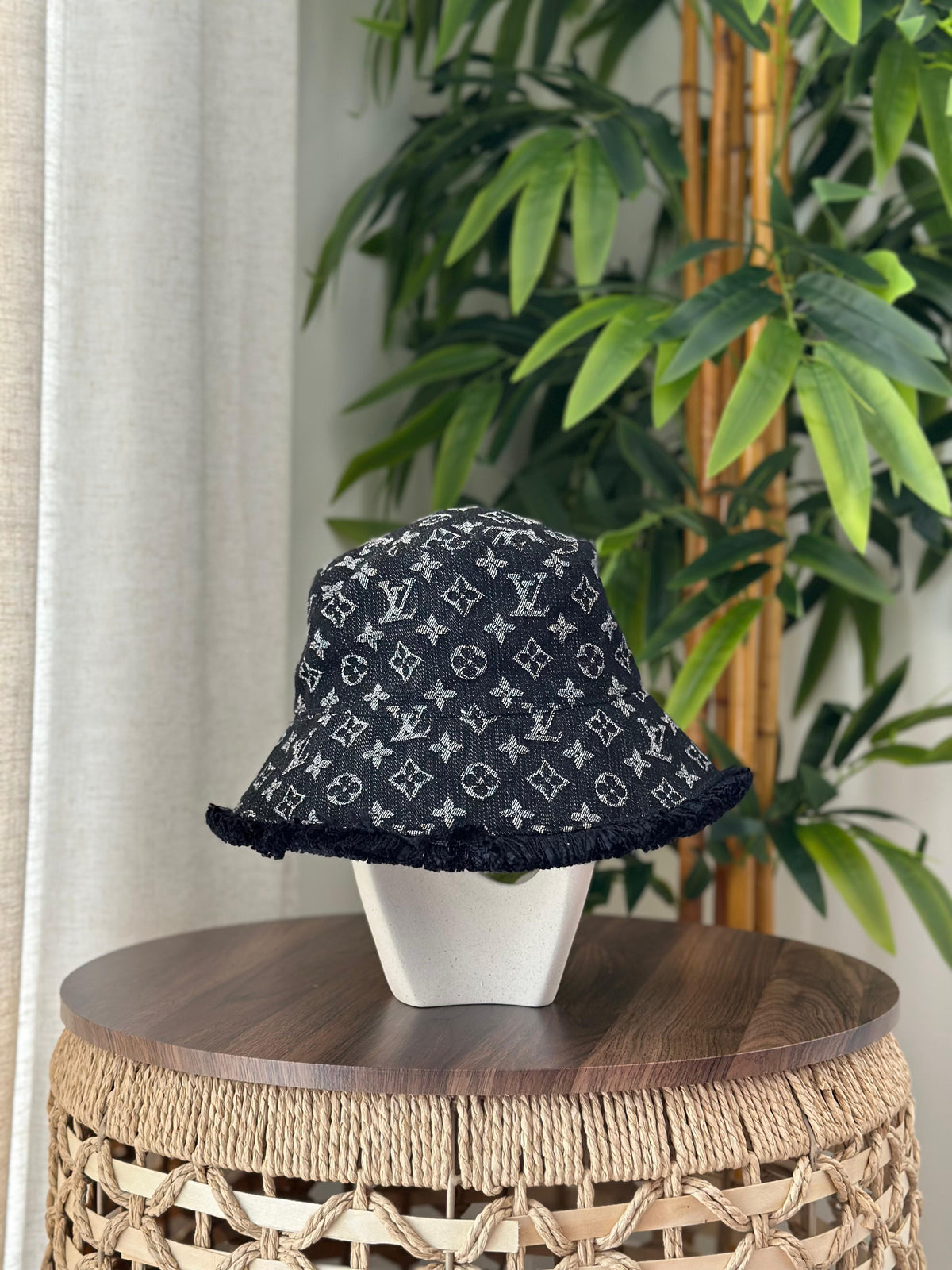 Louis Vuitton Monogram Jacquard Denim Bucket Hat (Black / Grey)
