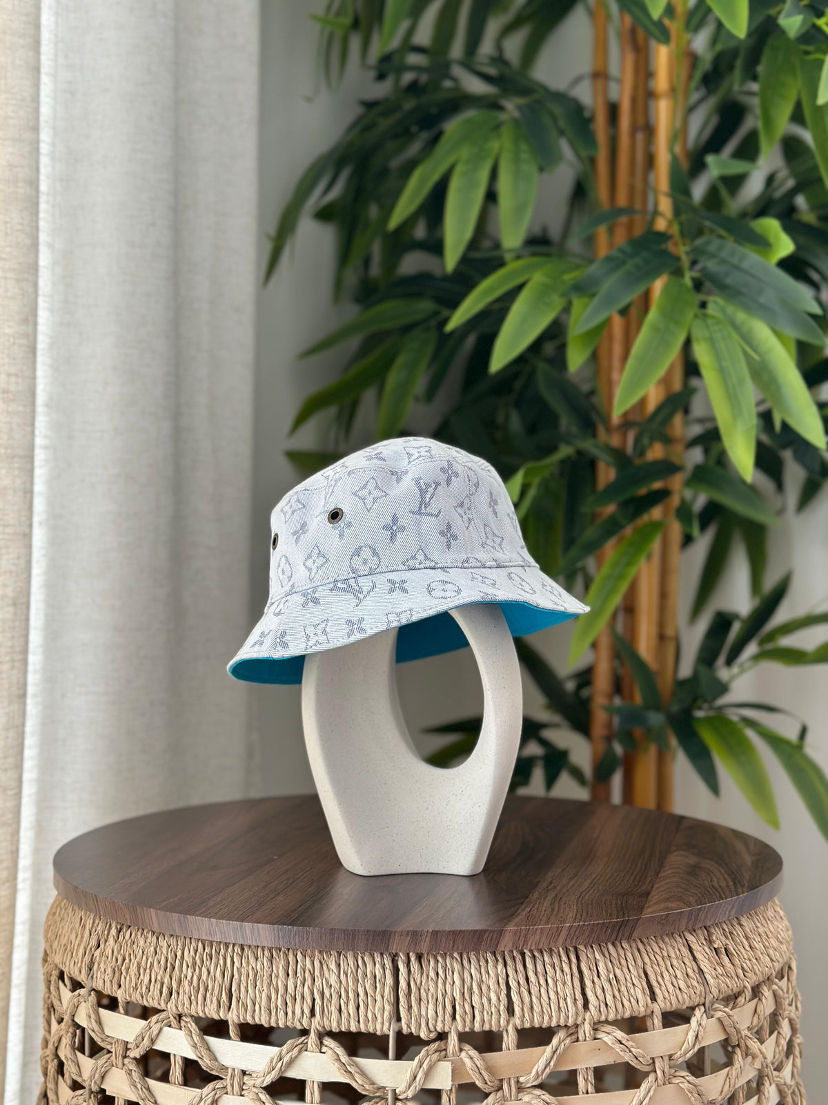 Louis Vuitton Monogram Reversible Bucket Hat (White / Turquoise Blue)
