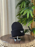 Prada Ribbed Knit Wool and Cashmere Beanie (Black)