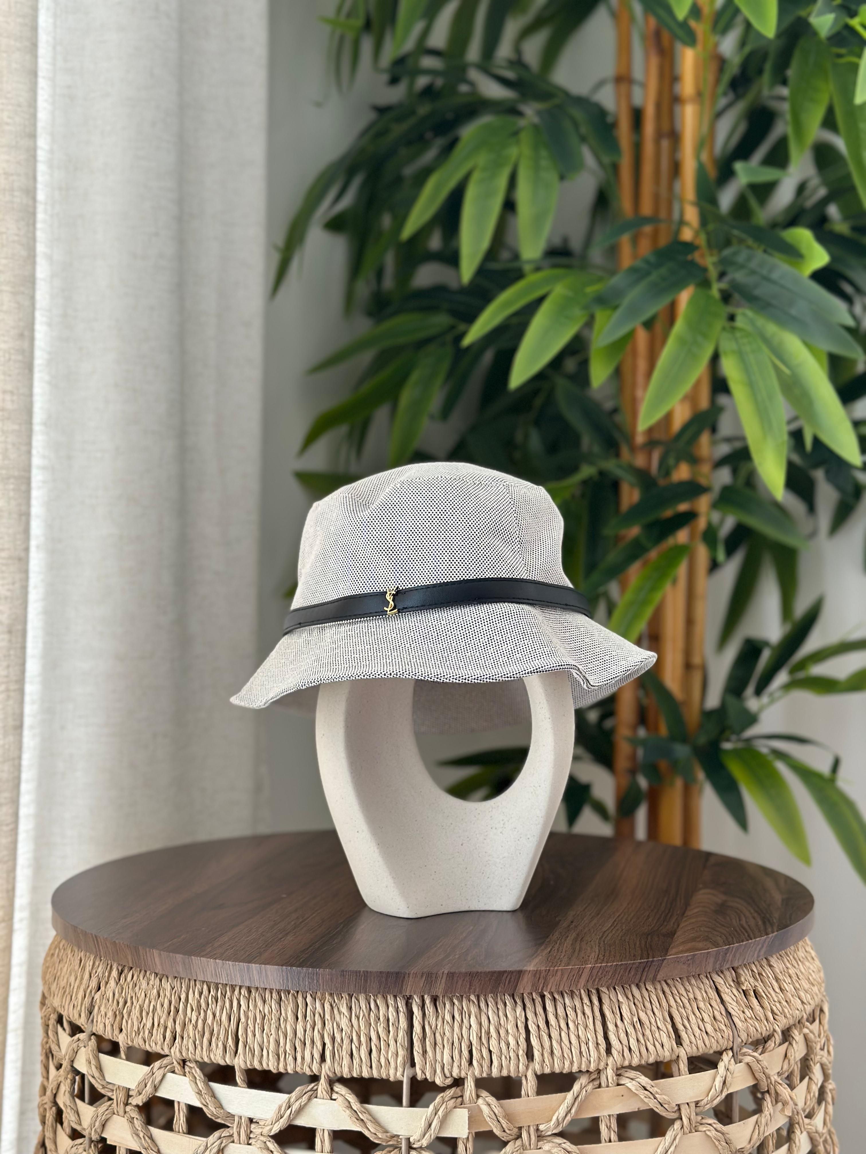 Saint Laurent Cassandre Canvas Bucket Hat (Beige / Black)