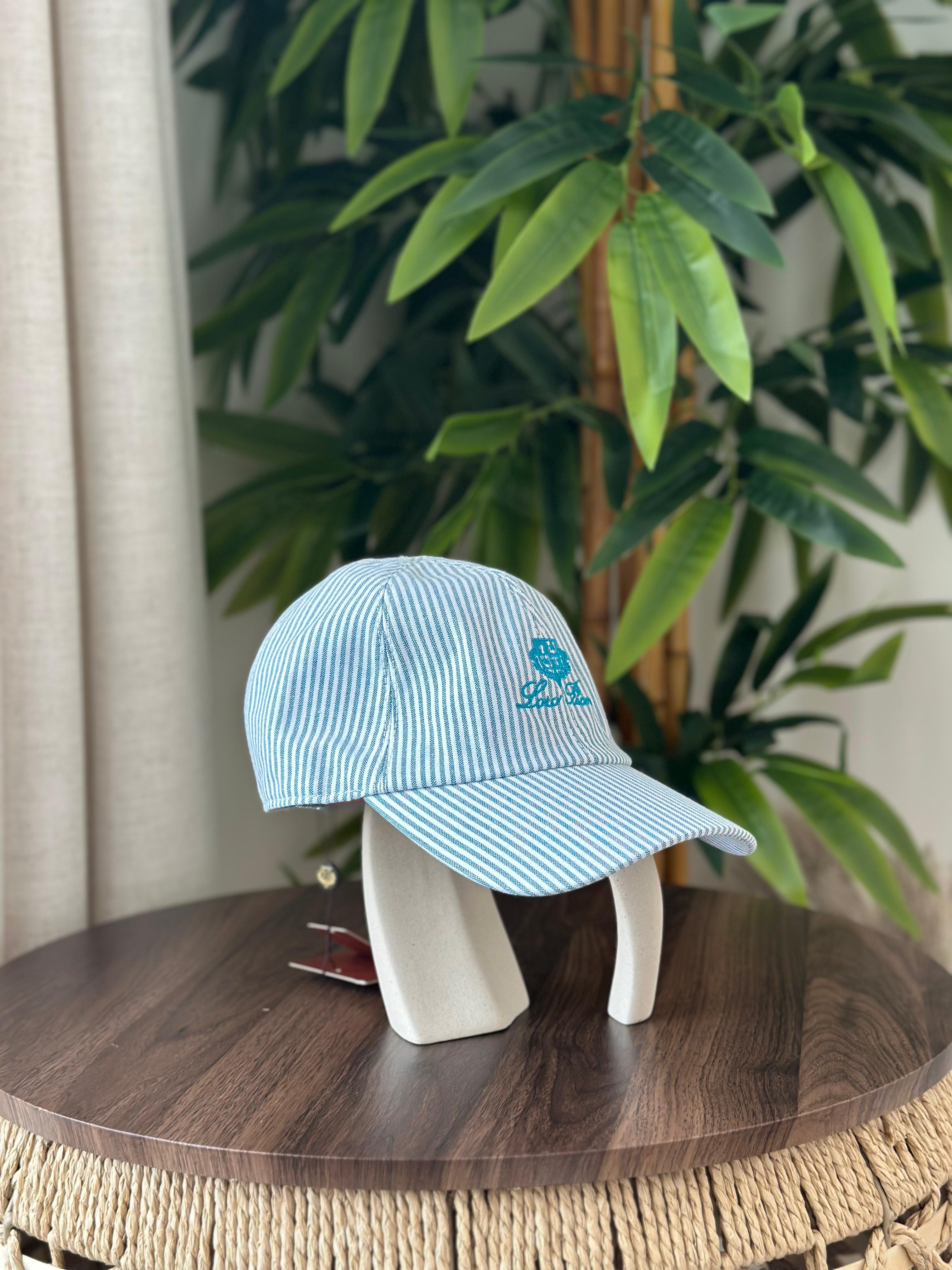 Loro Piana Seersucker Baseball Cap (Teal Blue/White Stripe)