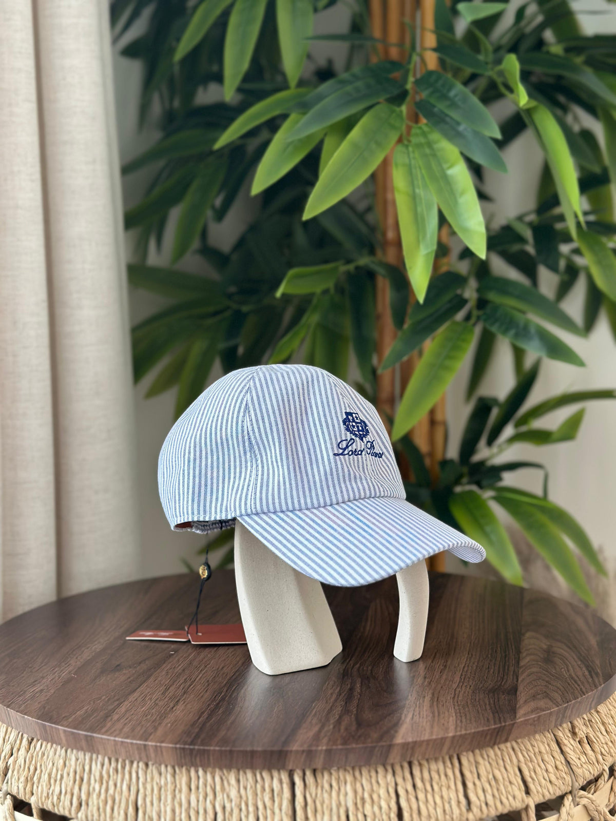 Loro Piana Seersucker Baseball Cap (Navy Blue/White Stripe)
