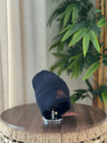 Loro Piana Rib-Knit Cashmere Beanie (Navy Blue/Brown Embroidery)