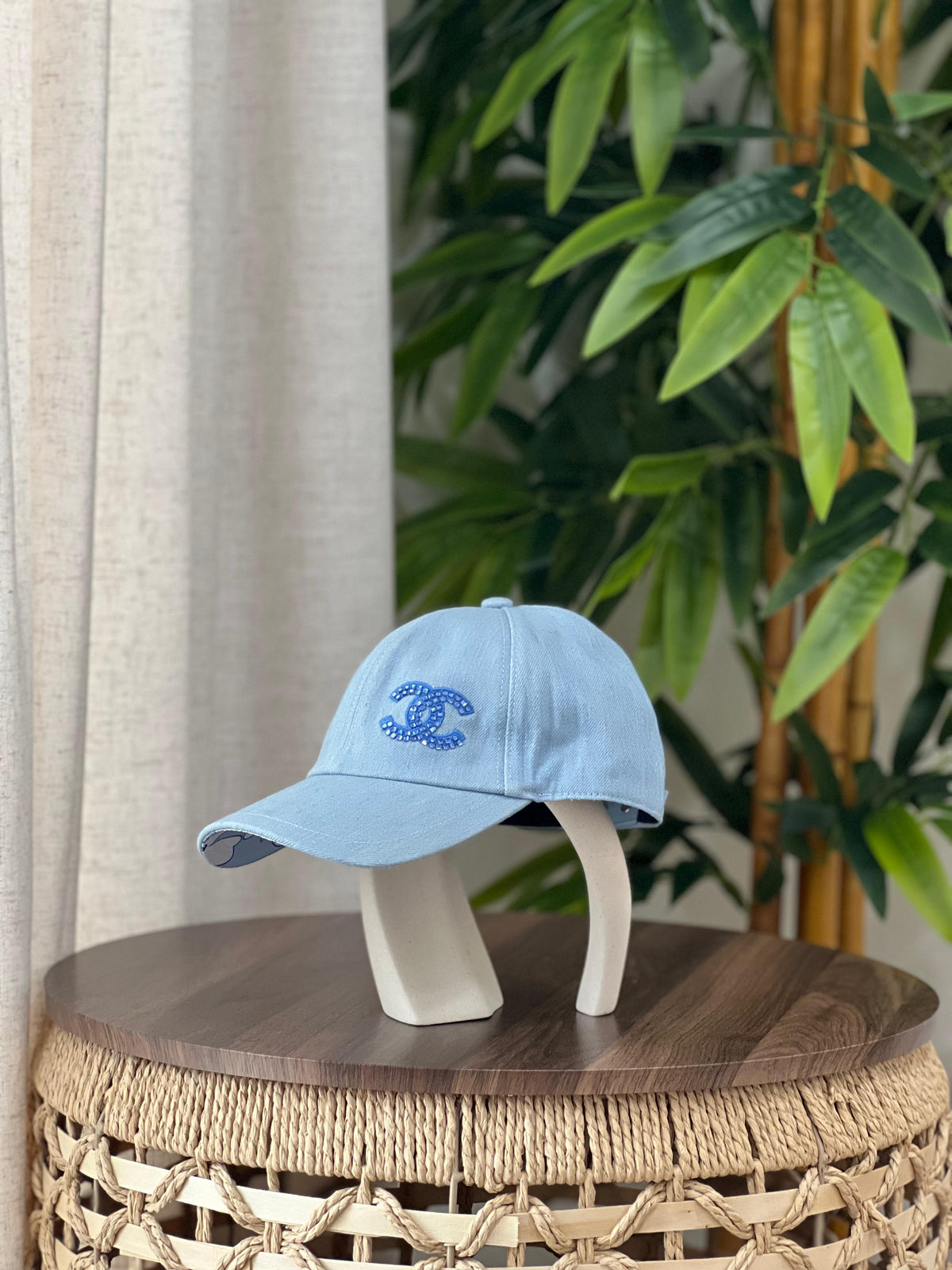 Chanel Crystal CC Monogram Denim Baseball Cap (Light Blue Denim)