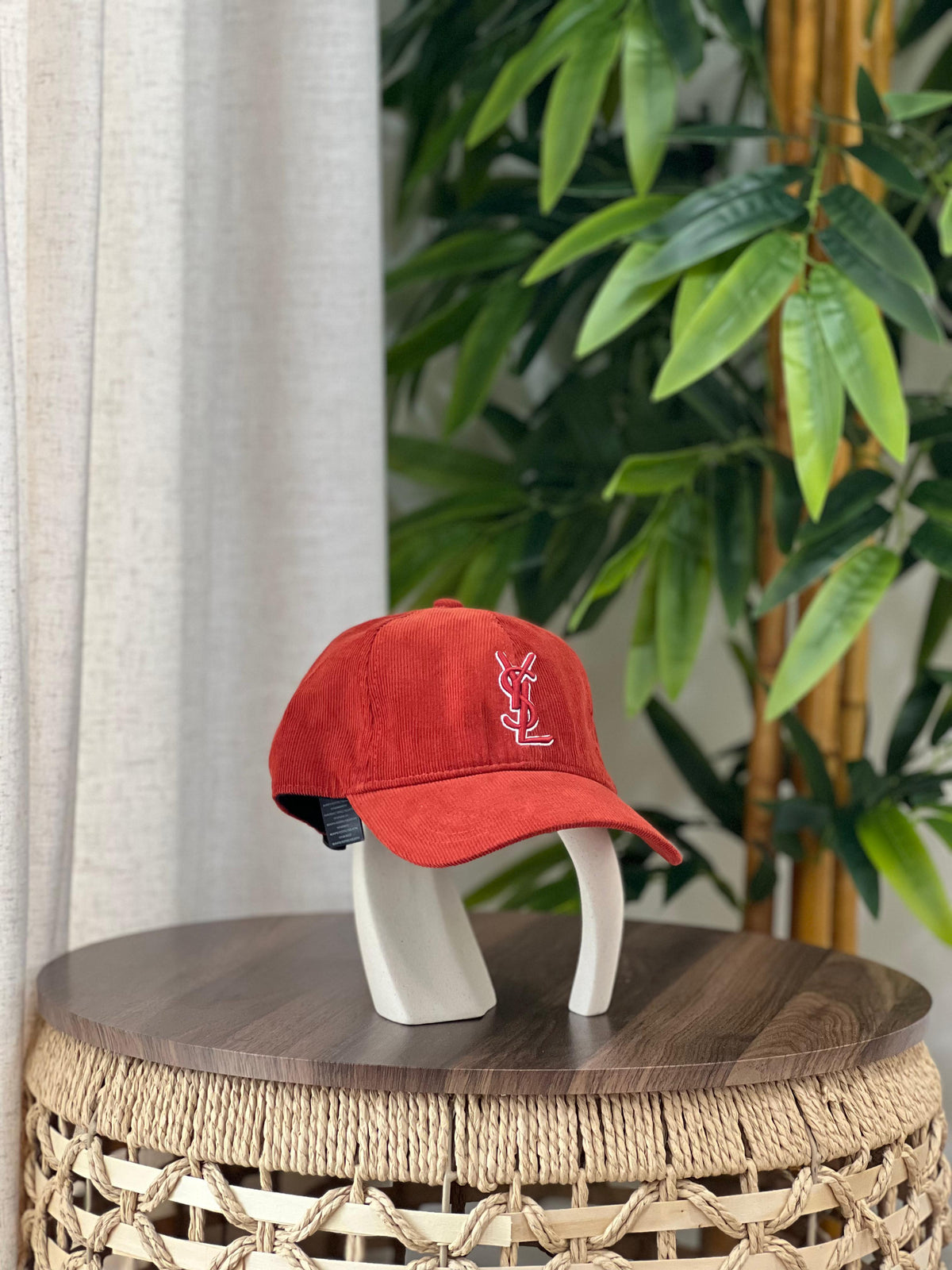 Saint Laurent Cassandre Corduroy Baseball Cap (Brick Red / Rust)