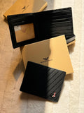 Giorgio Armani Diagonally Striped Leather Bi-Fold Wallet (Black)