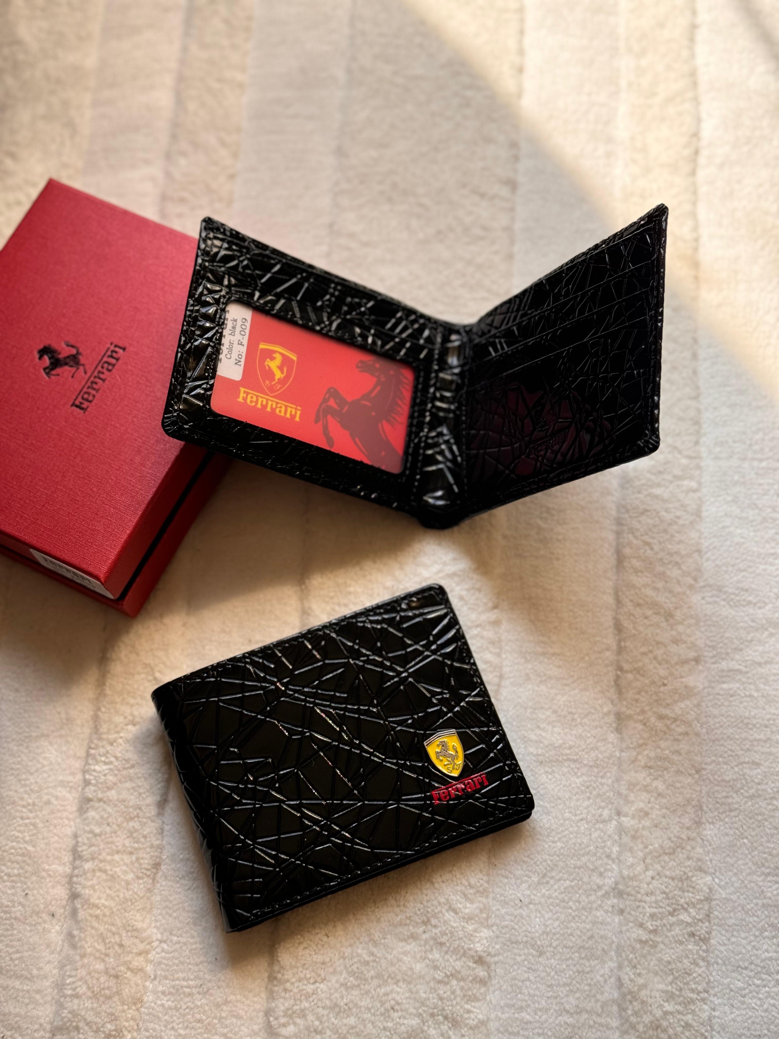 Ferrari Cracked Pattern Leather Bi-Fold Wallet (Black)