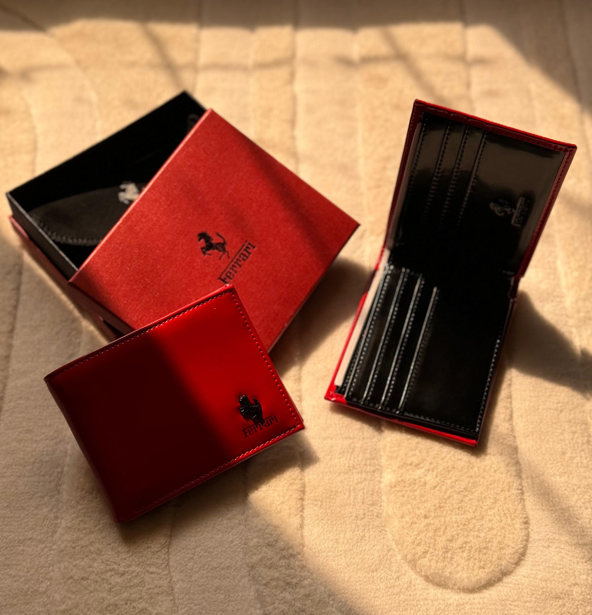 Ferrari Smooth Leather Bi-Fold Wallet (Red / Rosso Corsa)