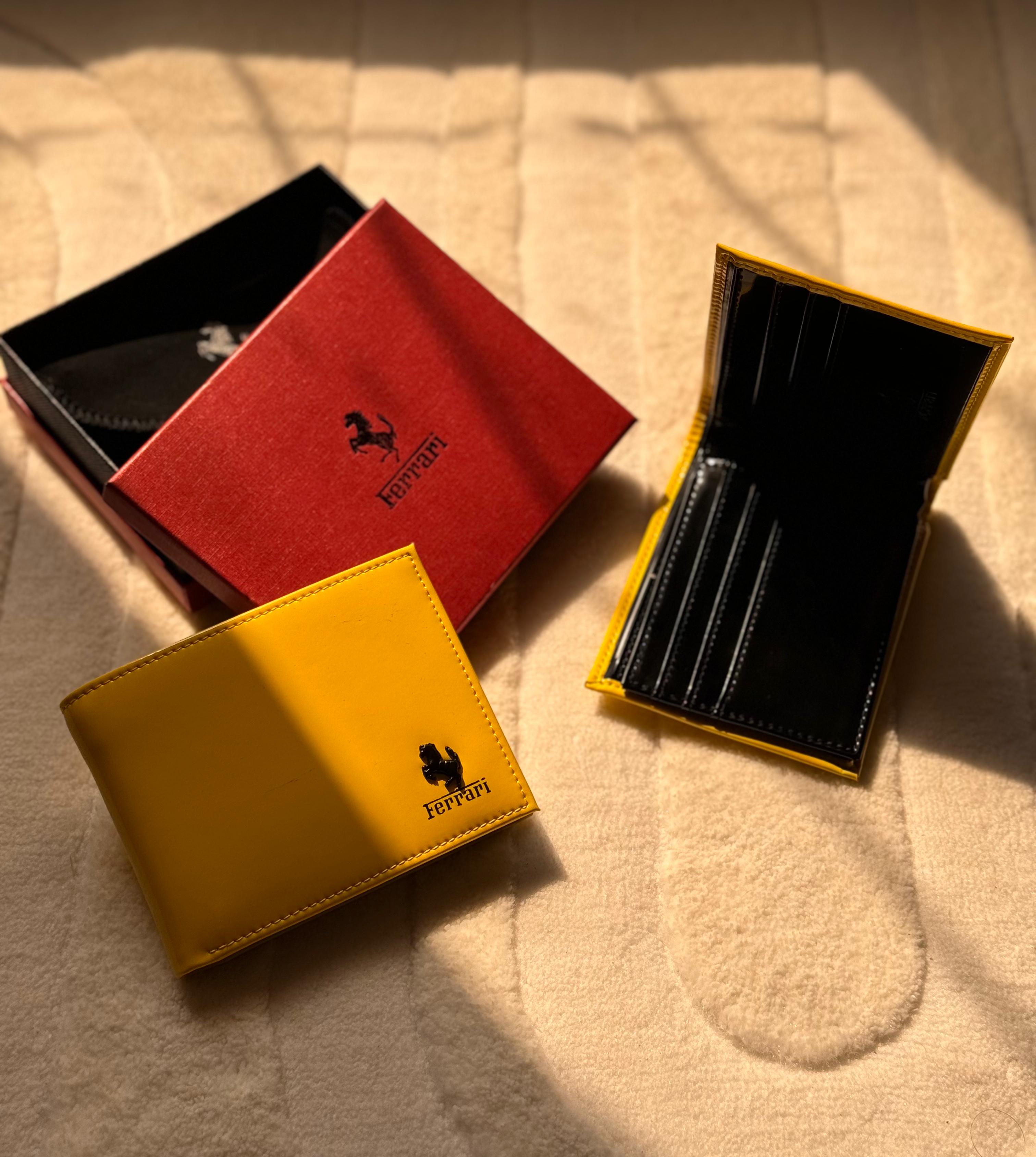 Ferrari Smooth Leather Bi-Fold Wallet (Yellow / Giallo Modena)