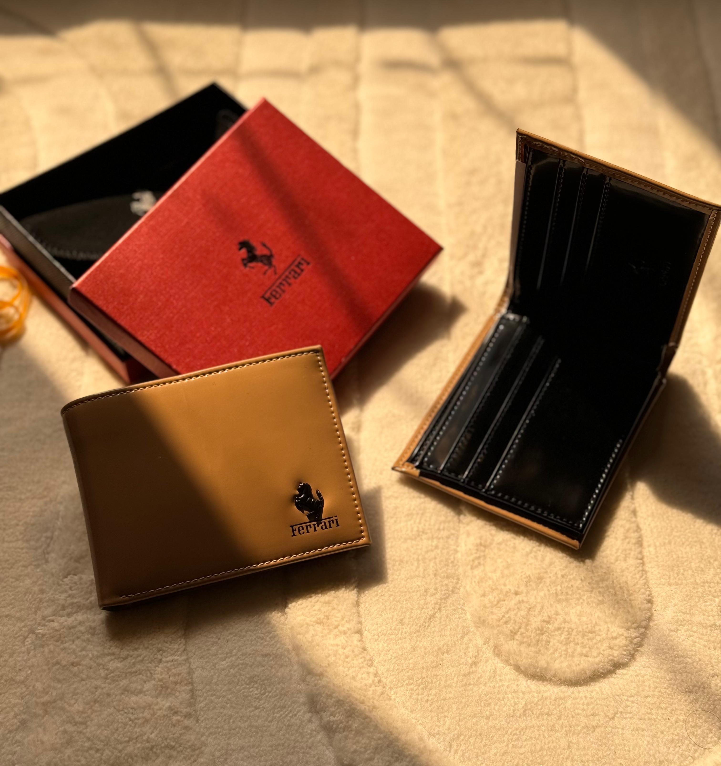 Ferrari Smooth Leather Bi-Fold Wallet (Tan / Light Brown)