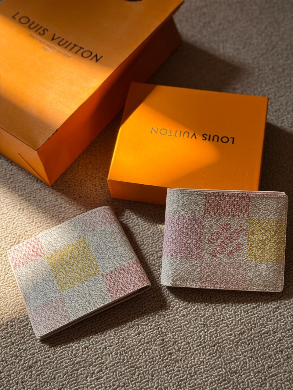 Louis Vuitton Multiple Wallet (White Damier Pop Canvas with Pink and Yellow accents)