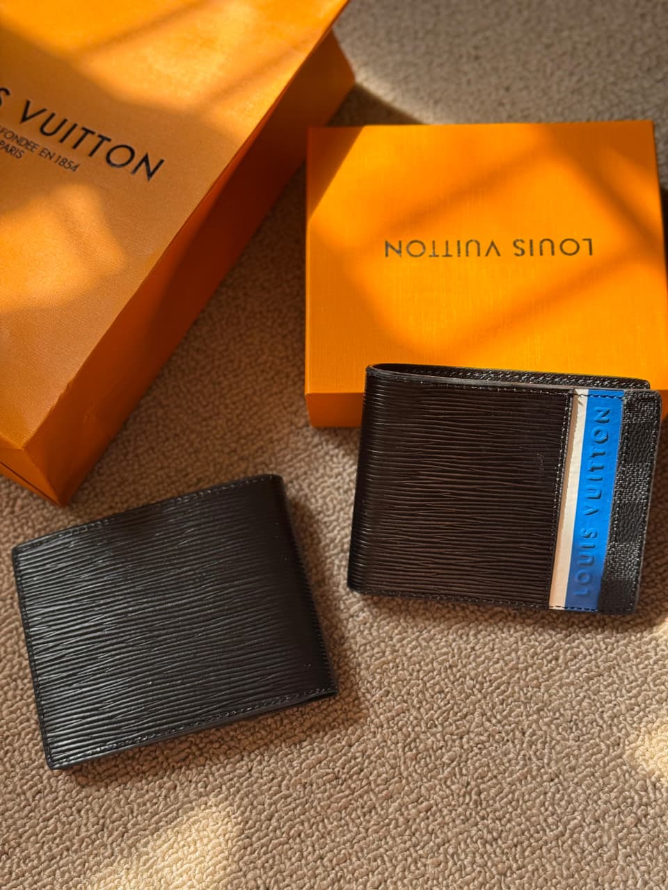 Louis Vuitton Multiple Wallet Epi Leather & Damier Graphite Patchwork (Black/Blue/White)