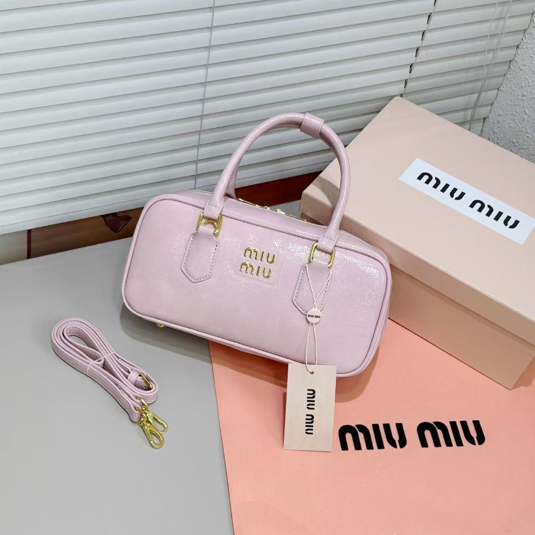 Miu Miu Arcadie Patent Leather Bag (Alabaster Pink)