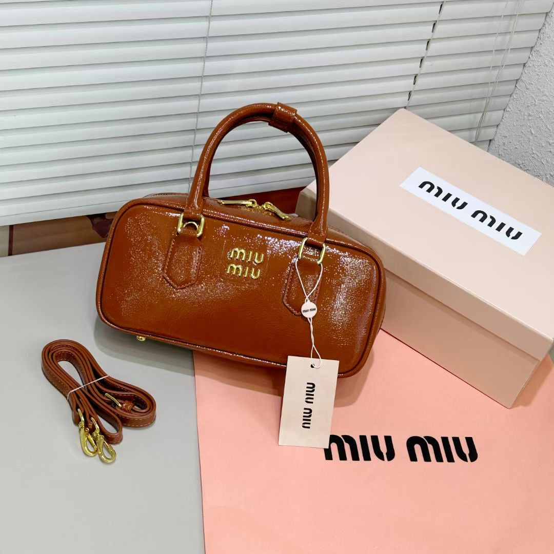 Miu Miu Arcadie Patent Leather Bag (Cognac / Caramel Brown)