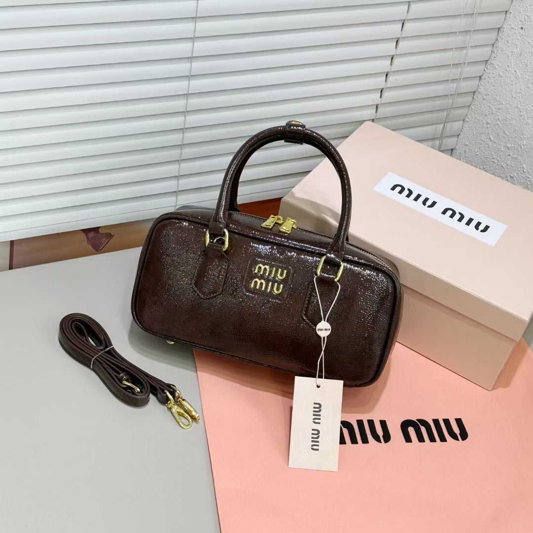 Miu Miu Arcadie Patent Leather Bag (Dark Brown)