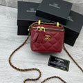 Chanel Small Vanity Case with Golden Ball Chain (Burgundy / Red)