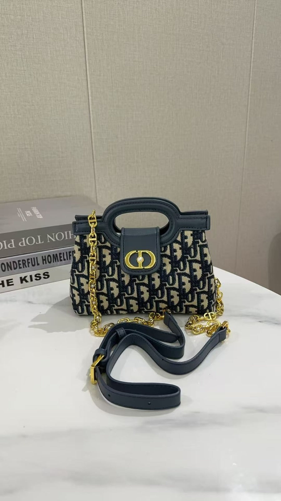 Dior Jolie Top Handle Mini Bag (Blue Dior Oblique Jacquard)