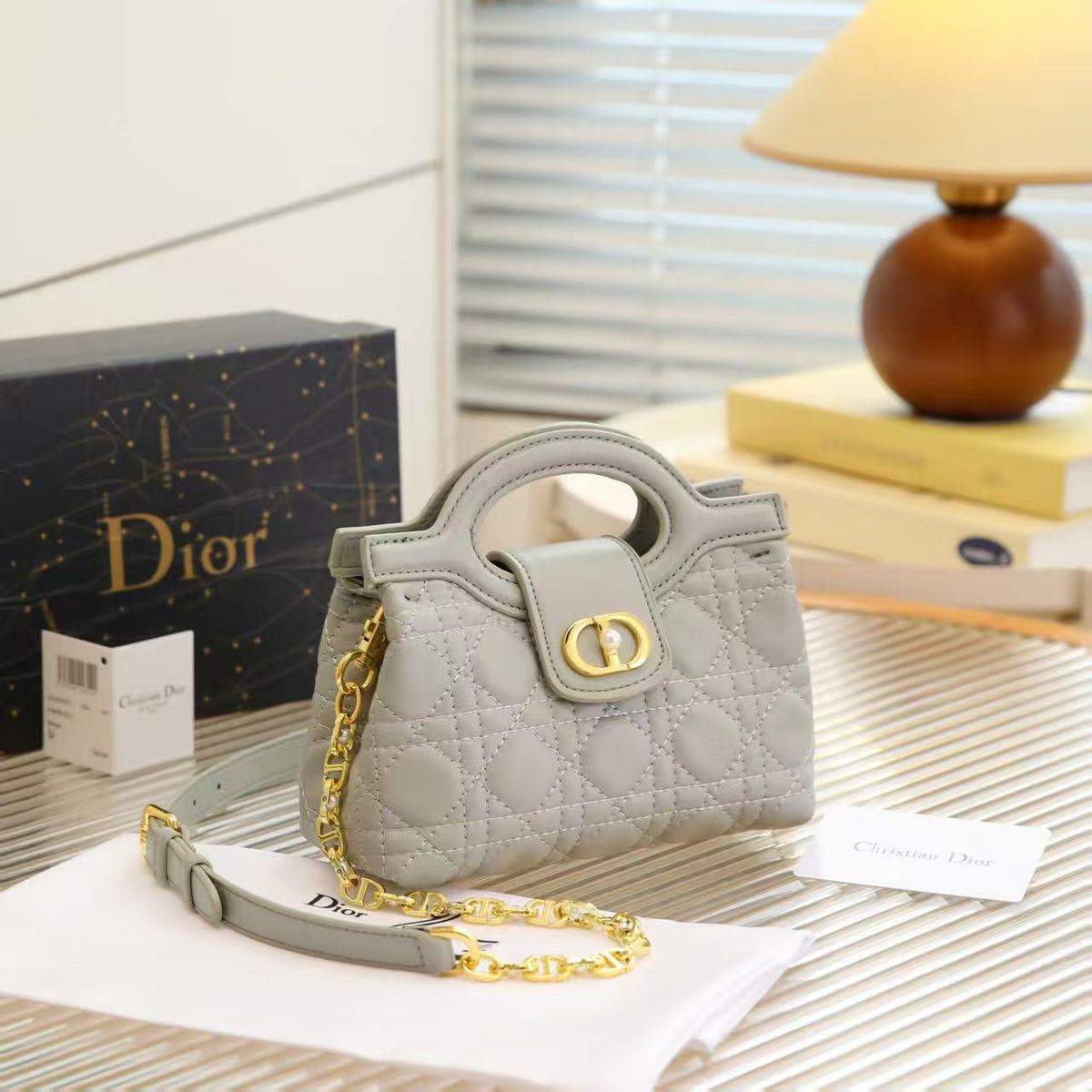 Dior Jolie Top Handle Mini Bag (Sage Green / Light Gray)