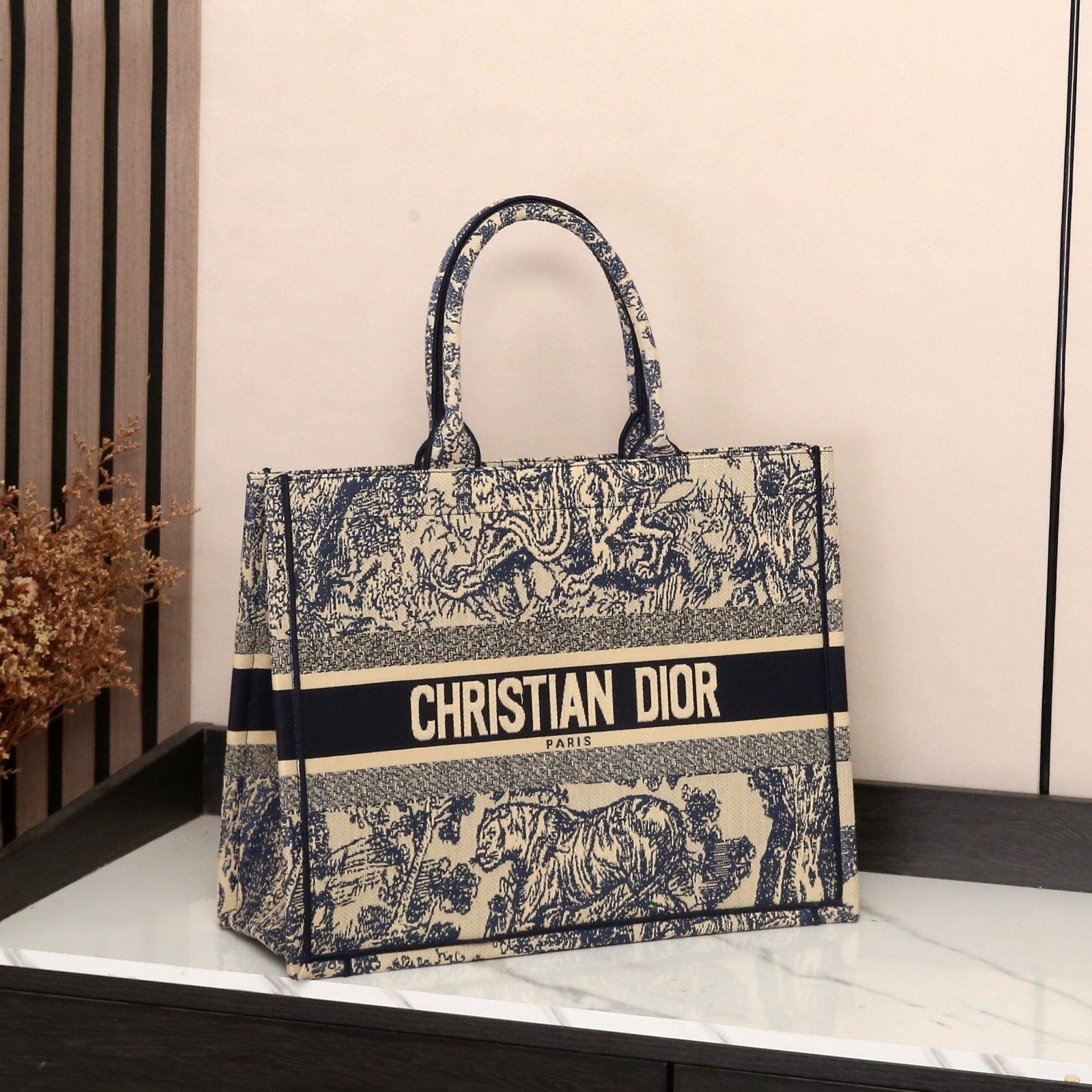 Dior Book Tote (Blue Toile de Jouy Embroidery)