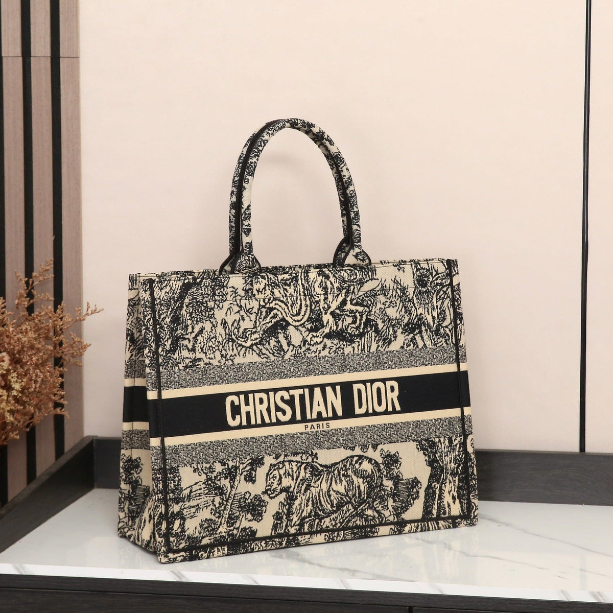 Dior Book Tote (Black Toile de Jouy Embroidery)