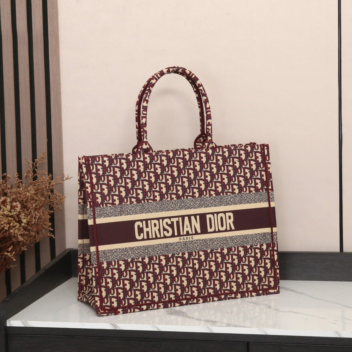 Dior Book Tote (Burgundy Oblique Embroidery)