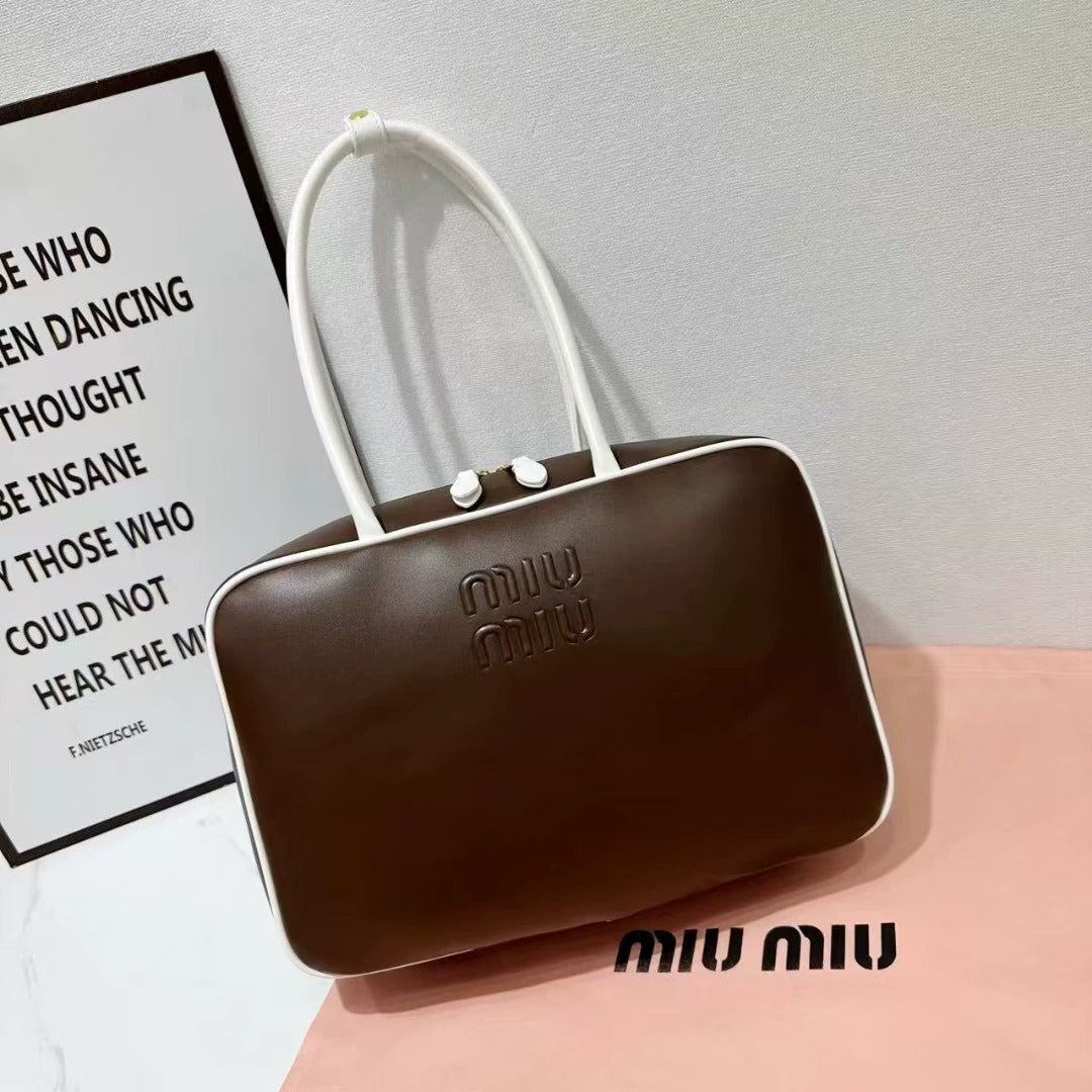 Miu Miu Aventure Leather Top-Handle Bag (Dark Brown / Chocolate)