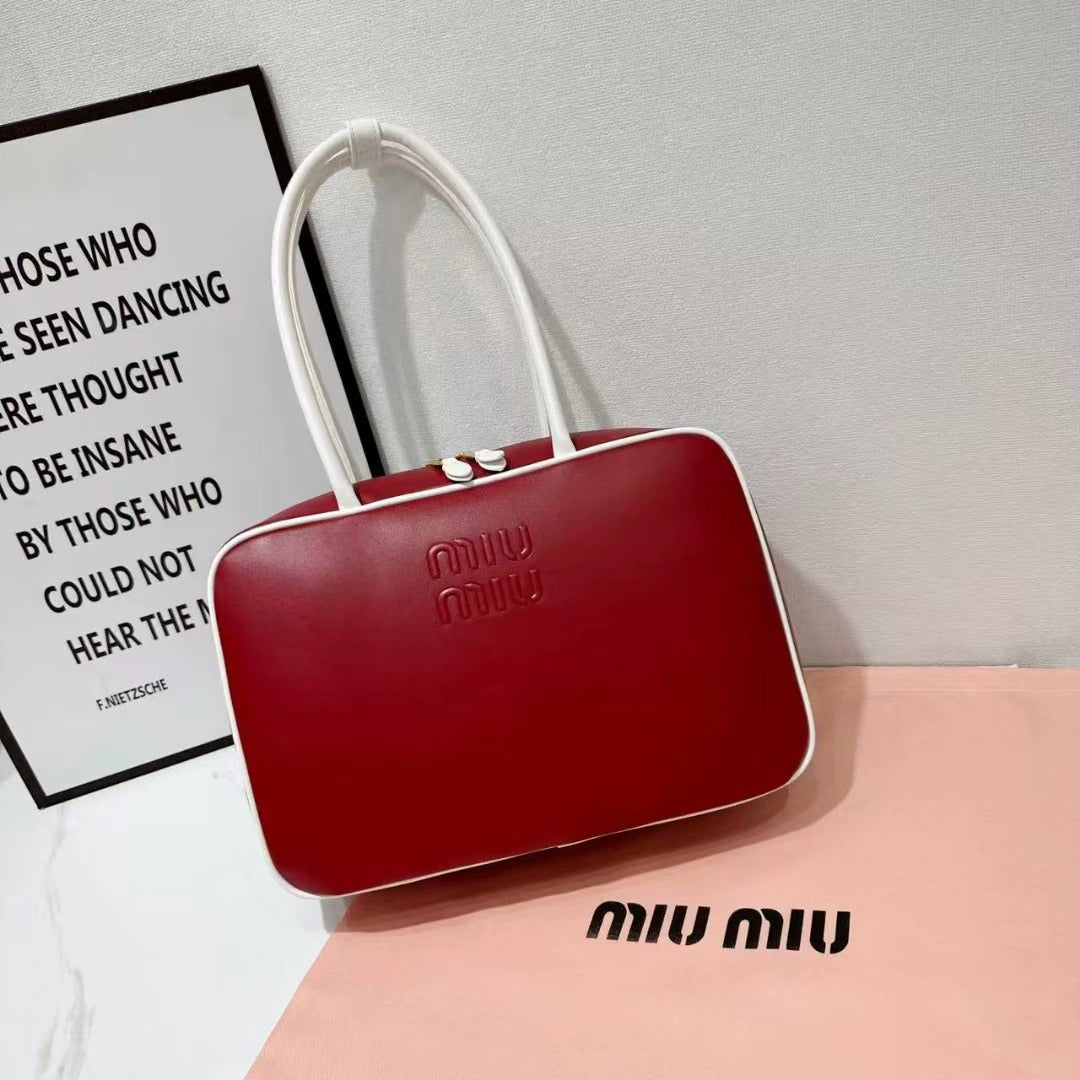 Miu Miu Aventure Leather Top-Handle Bag (Red/White)