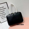 Miu Miu Aventure Leather Top-Handle Bag (Black/White)