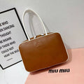 Miu Miu Aventure Leather Top-Handle Bag (Cognac Brown/White)
