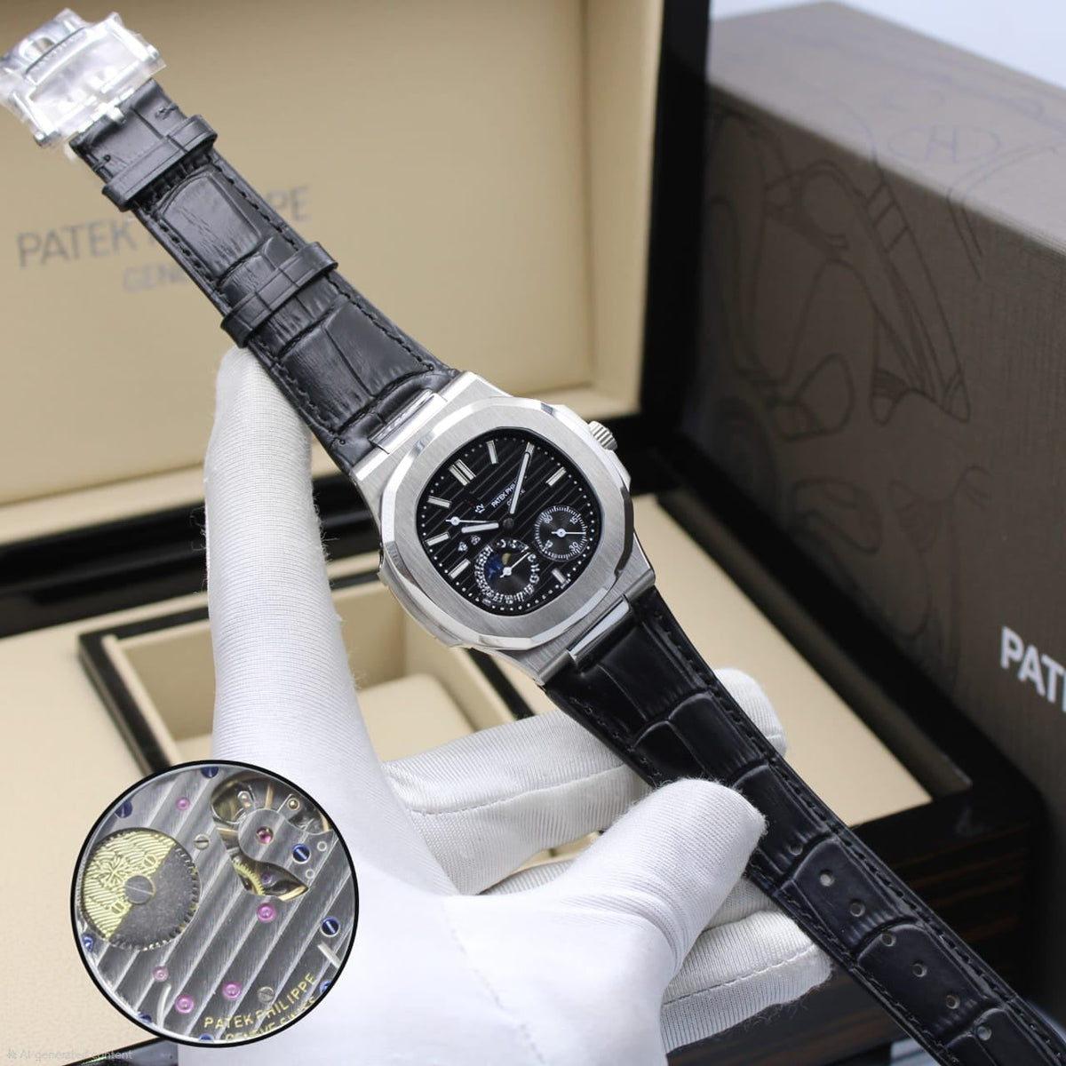 Patek Philippe Nautilus Moon Phases (Black Dial)