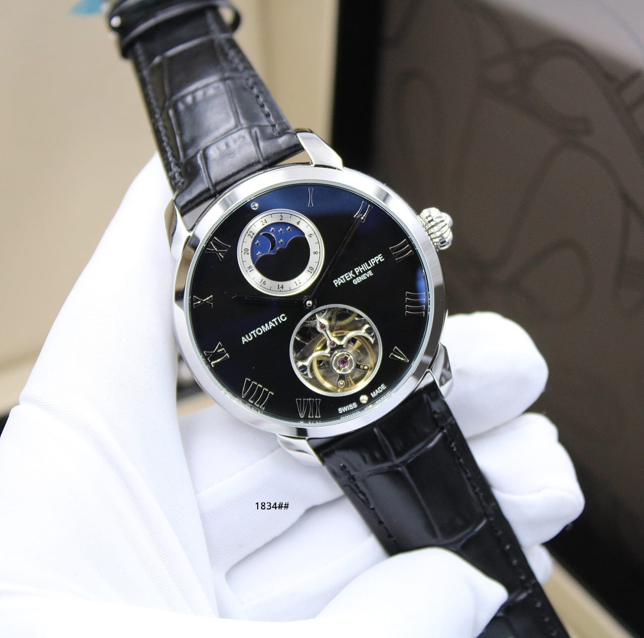 Patek Philippe Complications Grand Complications Tourbillon Moon Phase (Black Dial / Black Strap)