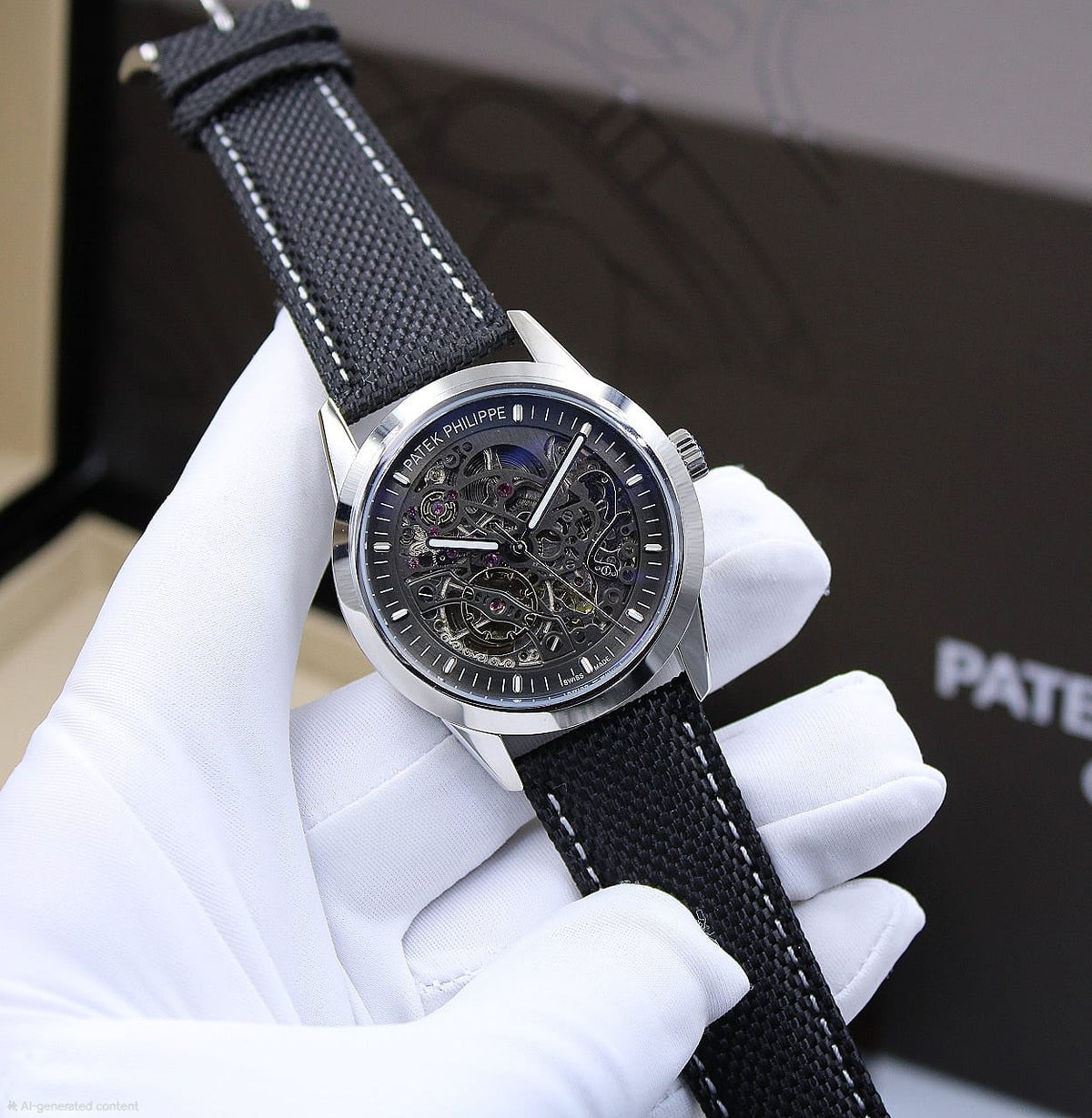 Patek Philippe Complications Skeleton (Ref. 5180/1G Style or Calatrava Skeleton Variant on Composite Strap)
