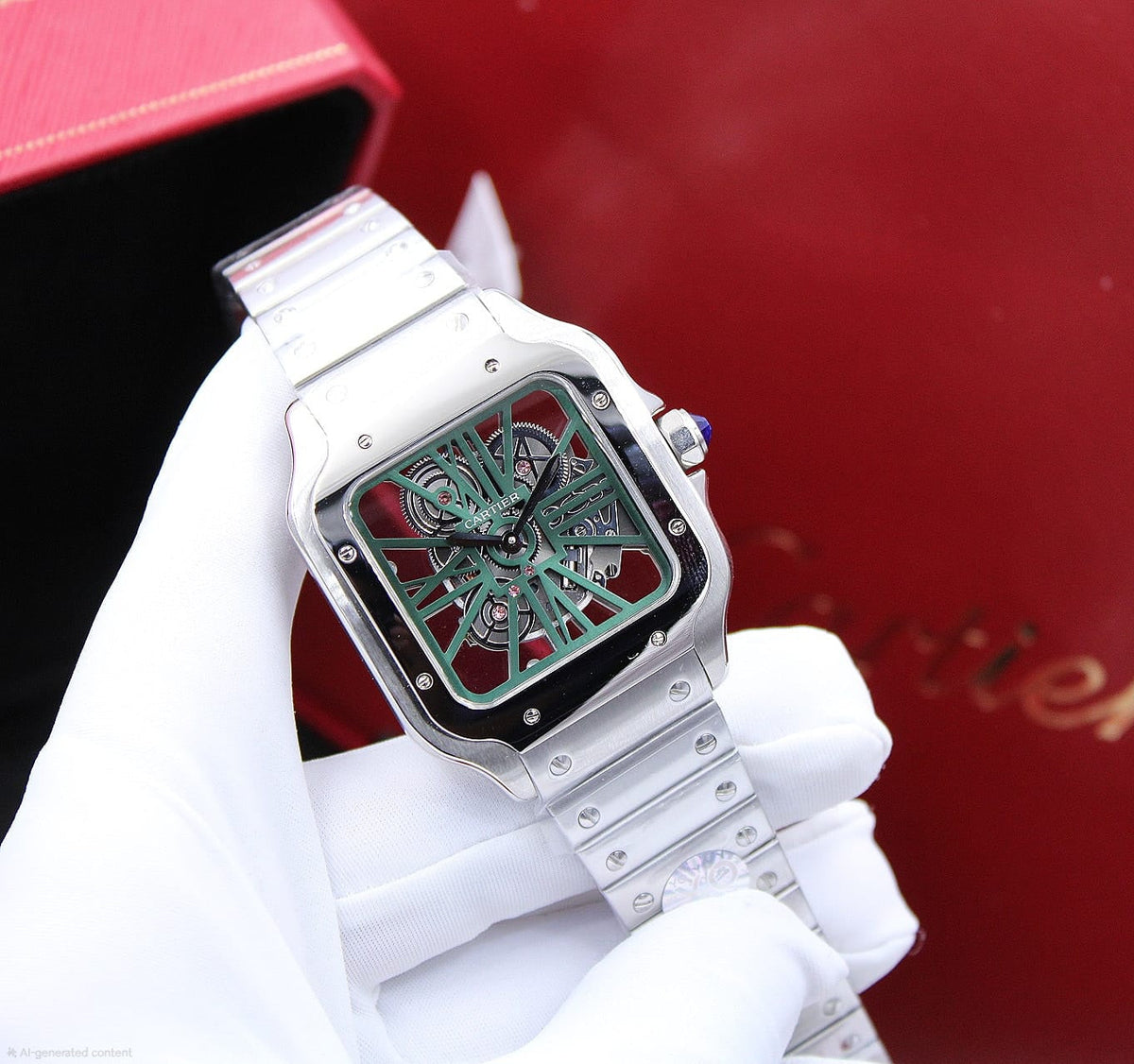 Cartier Santos de Cartier Skeleton (Green Lacquered Bridges)