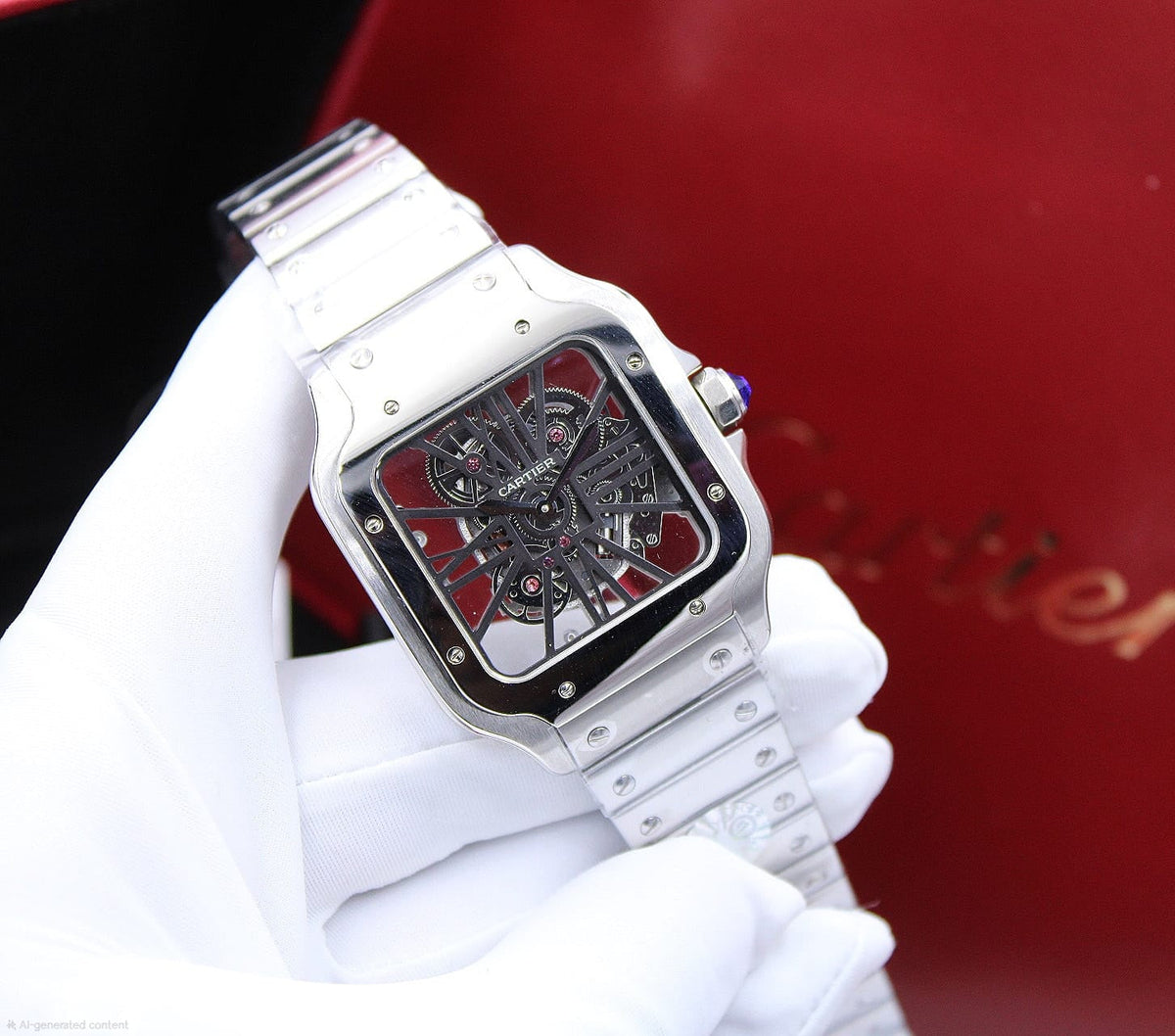 Cartier Santos de Cartier Skeleton (Steel with Black Bridges)
