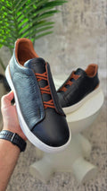 Zegna Black Leather Slip-On Sneakers