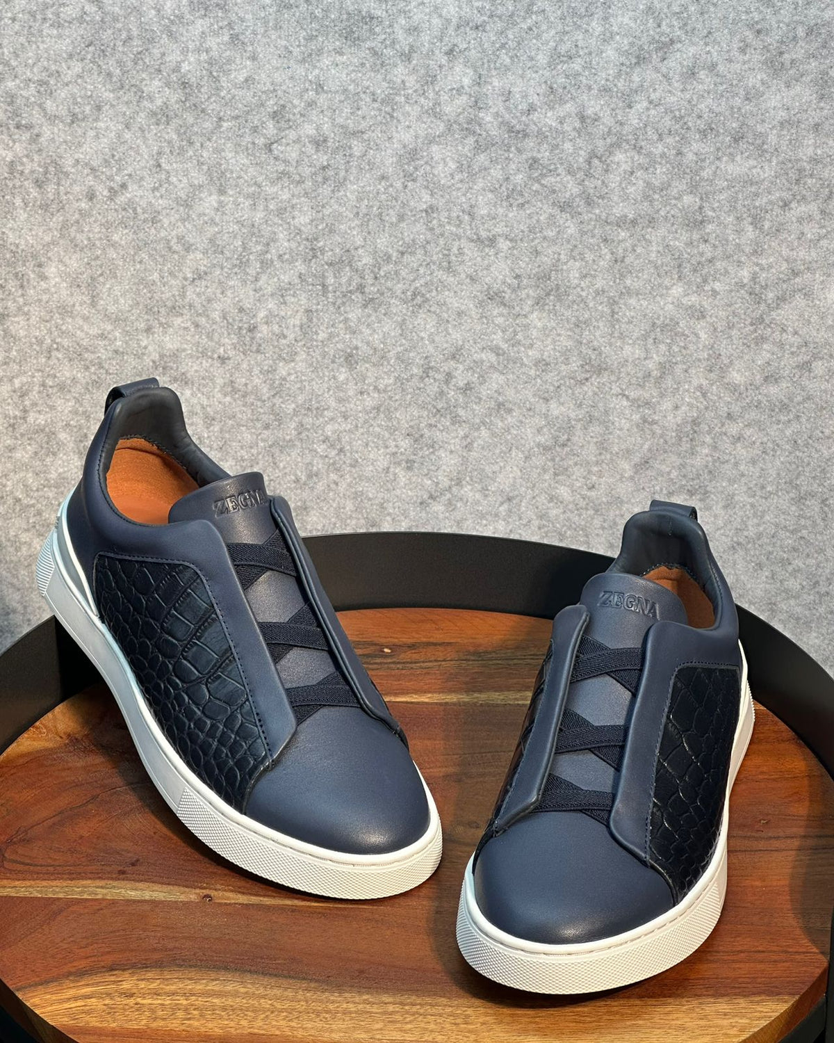 ZEGNA Triple Stitch™ Leather Sneakers – Midnight Blue